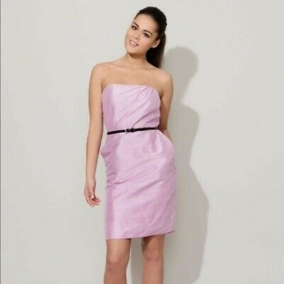 Tocca Strapless Silk Dress Pink White Gingham - Picture 1 of 11